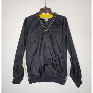 Vintage Nike Nylon V Neck Swoosh Logo Pullover 90s Y2K Black Yellow Mens Large